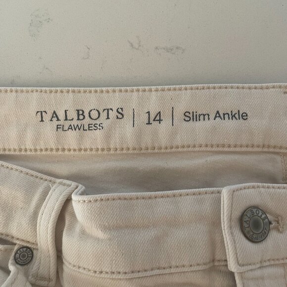 Talbots Flawless Slim Ankle Jeans with Fringe‎ Cuff in Natural, Size 14 - Picture 6 of 9